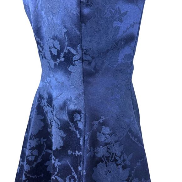 Maurices Vintage Navy Satin Floral Beaded Choker Halter 90s Y2K Prom Dress sz XS - Picture 9 of 15